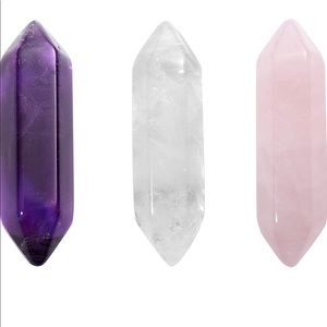 CrystalTears Healing Crystal Wands Hexagonal Natural Amethyst Rose+Clear Quartz
